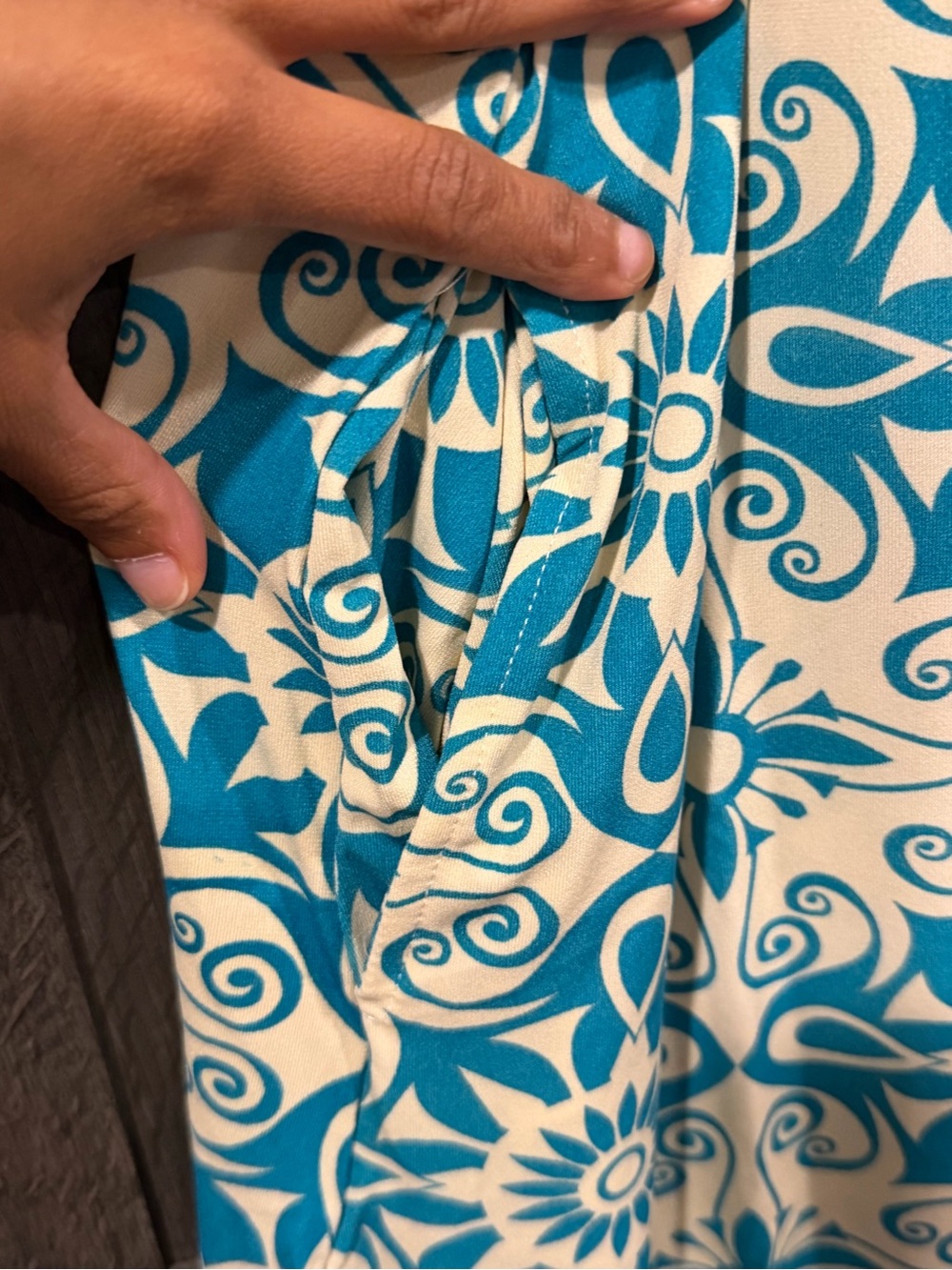 Turquoise Patterned Short Sleeve Dress - Picture 3 of 5